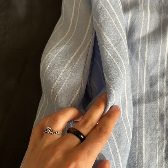 Caleoos Flowy Pinstripe Button-Up Tunic with Embroidered Flowers - Picture 10 of 10